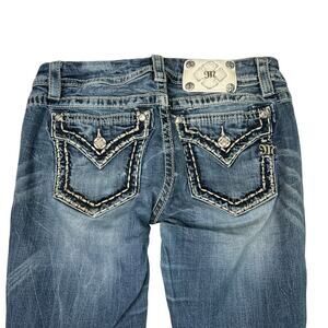Miss Me Signature Bootcut Low Rise Jeans Y2K Embroidered Embellished 29